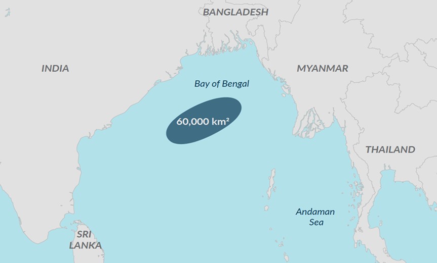 ৬০ হাজার বর্গ কিলোমিটার এলাকাজুড়ে রয়েছে বঙ্গোপসাগর। 